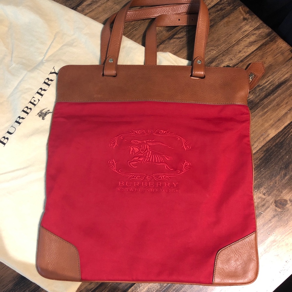 Burberry Stowell roll up bag w/ leather trim